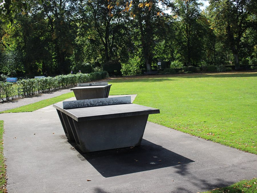 Table tennis table set up in the park for a youth club drop-in session